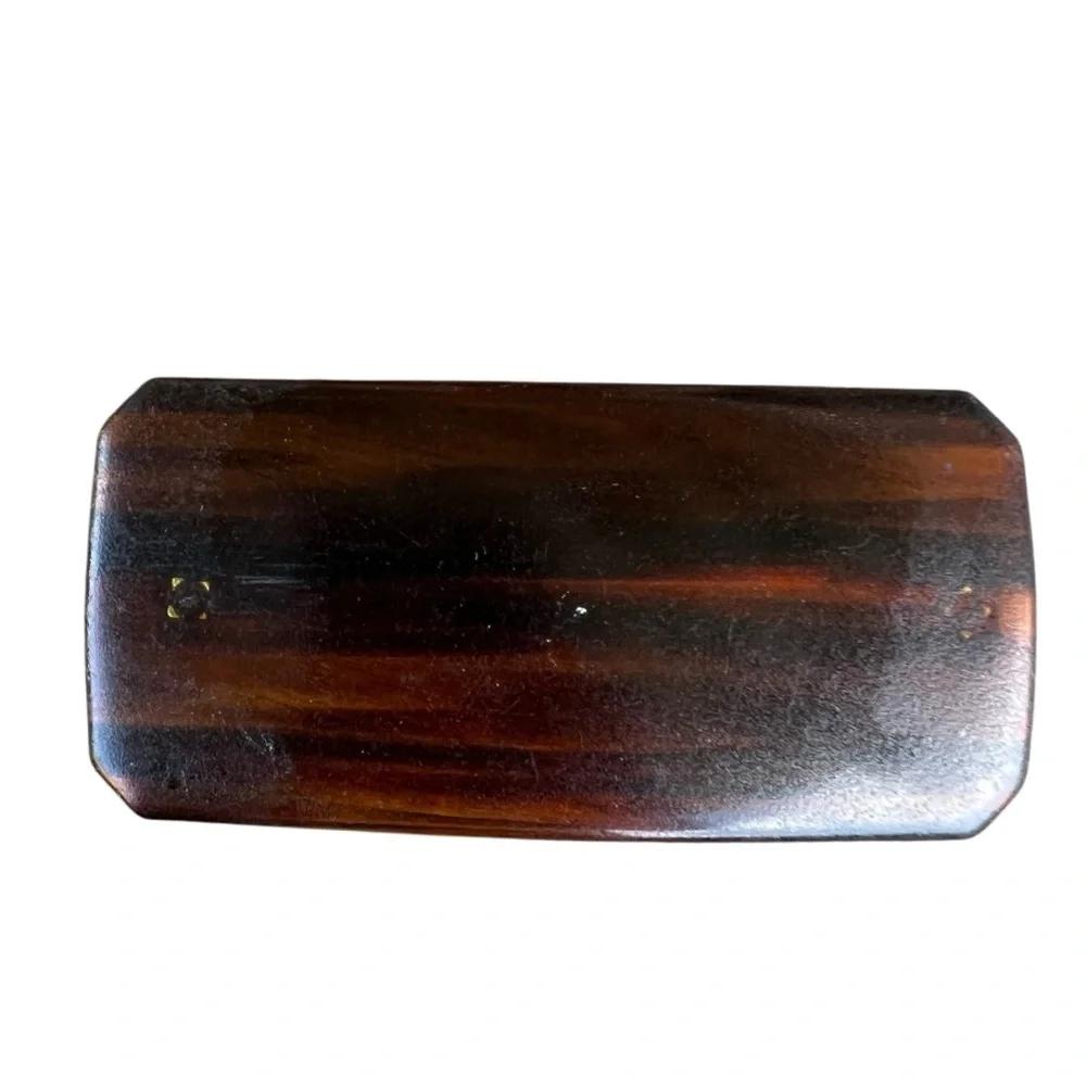 Vintage Tortoise Shell Hair Clip Made in France Rectangular Clipped Corners FLAW